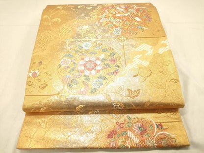 平和屋着物◎六通柄袋帯　鳳凰花文　瑞谷貝箔　金銀糸　正絹　逸品　DAAY4103jm