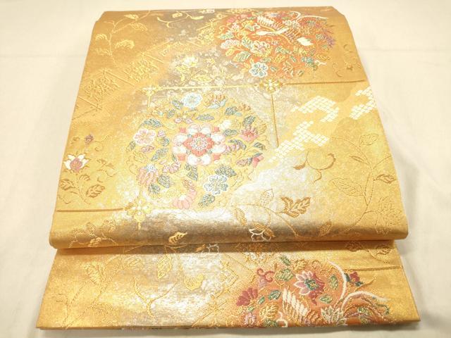 平和屋着物◎六通柄袋帯　鳳凰花文　瑞谷貝箔　金銀糸　正絹　逸品　DAAY4103jm