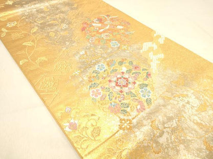 平和屋着物◎六通柄袋帯　鳳凰花文　瑞谷貝箔　金銀糸　正絹　逸品　DAAY4103jm