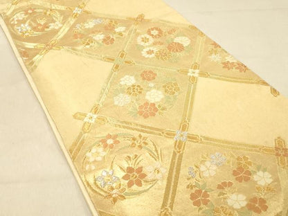 平和屋着物◎六通柄袋帯　唐織　天井花丸文　金銀糸　正絹　逸品　DAAY4117jm
