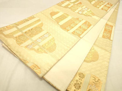 平和屋着物◎六通柄袋帯　雲取り吉祥花文　金銀糸　正絹　逸品　DAAY4118jm