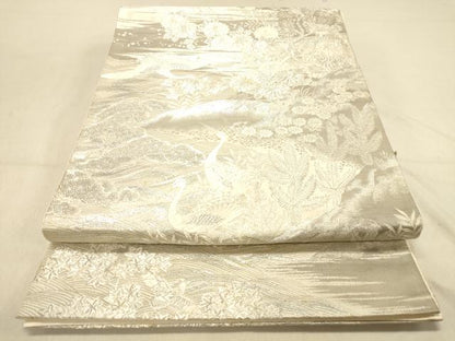 平和屋着物◎六通柄袋帯　唐織　群鶴吉祥花文　プラチナ箔　正絹　逸品　DAAY4119jm