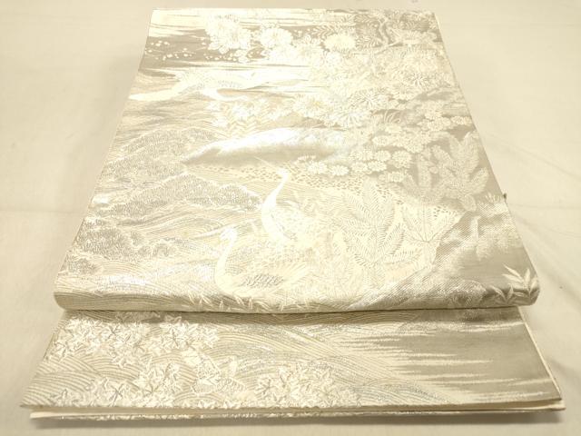 平和屋着物◎六通柄袋帯　唐織　群鶴吉祥花文　プラチナ箔　正絹　逸品　DAAY4119jm