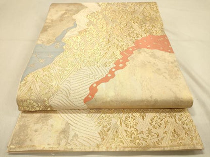 平和屋着物◎全通柄 本袋帯 道長花菱文 金糸 引箔 正絹 逸品 DAAY4120jm