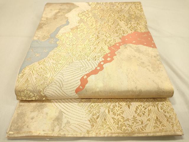 平和屋着物◎全通柄 本袋帯 道長花菱文 金糸 引箔 正絹 逸品 DAAY4120jm