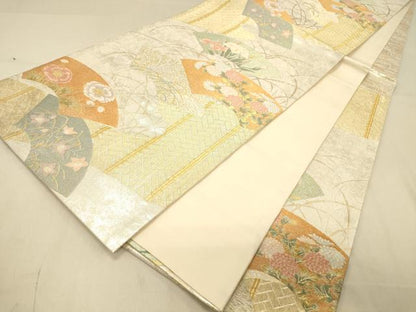 平和屋着物◎六通柄袋帯 地紙草花文 金銀糸 引箔 正絹 逸品 DAAY4127jm