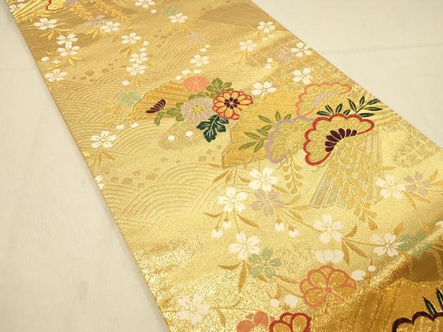 平和屋着物◎六通柄袋帯　扇面吉祥花文　金糸　正絹　逸品　DAAY4208jm
