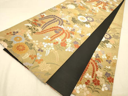 平和屋着物◎六通柄袋帯　秋草文　金糸　正絹　逸品　DAAY4212jm