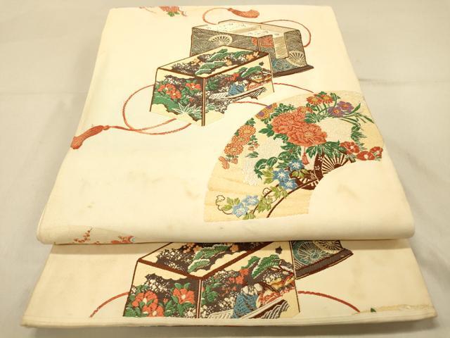 平和屋着物◎六通柄袋帯　唐織　地紙花文　金糸　正絹　逸品　DAAY4215jm