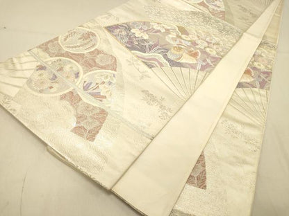 平和屋着物◎六通柄袋帯　唐織　扇面鴛鴦花文　金銀糸　正絹　逸品　DAAY4217jm