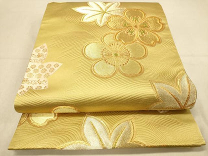 平和屋着物◎六通柄袋帯　立波舞花文　金糸　正絹　逸品　DAAY4243jm