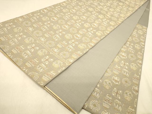平和屋着物◎六通柄京袋帯　抽象草花文　金糸　正絹　逸品　DAAY4258jm