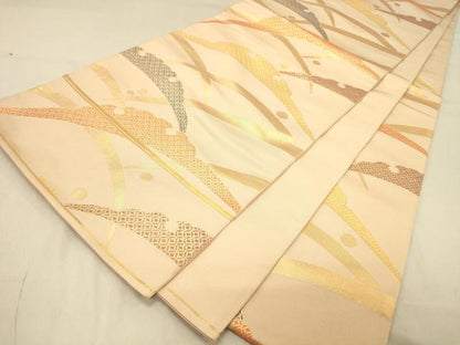 平和屋着物◎六通柄　本袋帯　雪芝露芝文　金糸　正絹　逸品　DAAY4303jm