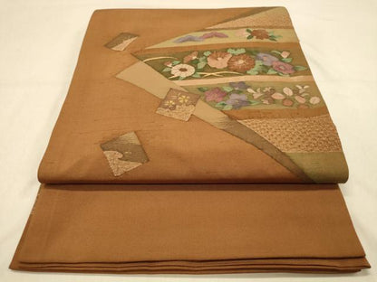 平和屋着物◎太鼓柄袋帯　すくい織　色紙重ね吉祥花文　金彩　正絹　逸品　DAAY4304jm
