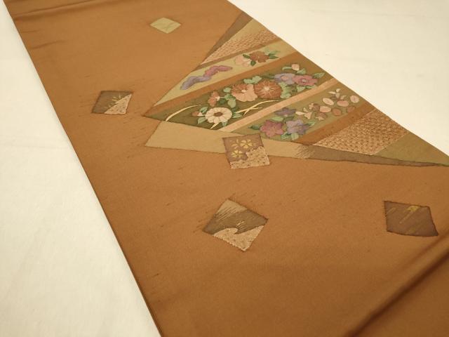 平和屋着物◎太鼓柄袋帯　すくい織　色紙重ね吉祥花文　金彩　正絹　逸品　DAAY4304jm