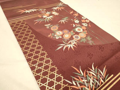 平和屋着物◎六通柄袋帯　唐織　優麗菊花梅竹文　金糸　正絹　逸品　DAAY4306jm