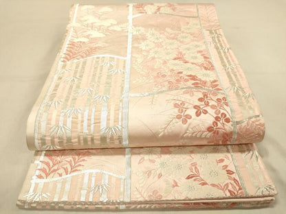 平和屋着物◎六通柄袋帯　唐織　秋草文　銀糸　正絹　逸品　DAAY4308jm