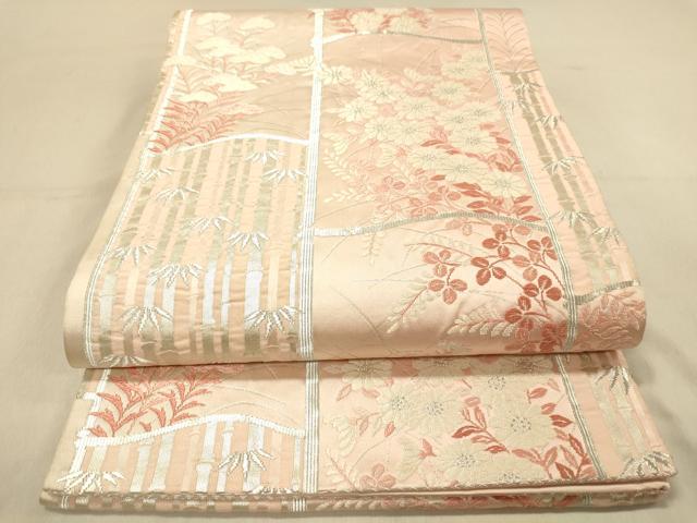 平和屋着物◎六通柄袋帯　唐織　秋草文　銀糸　正絹　逸品　DAAY4308jm