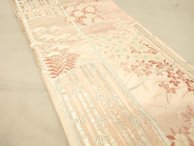 平和屋着物◎六通柄袋帯　唐織　秋草文　銀糸　正絹　逸品　DAAY4308jm