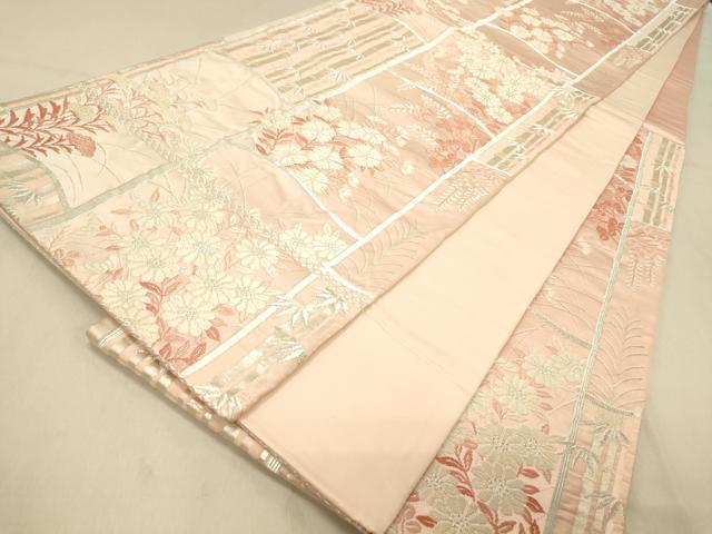 平和屋着物◎六通柄袋帯　唐織　秋草文　銀糸　正絹　逸品　DAAY4308jm