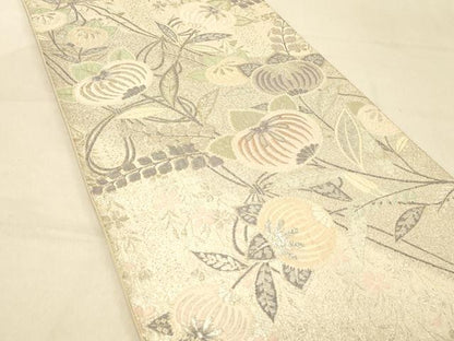 平和屋着物◎六通柄袋帯　草花文　銀糸　正絹　逸品　DAAY4312jm