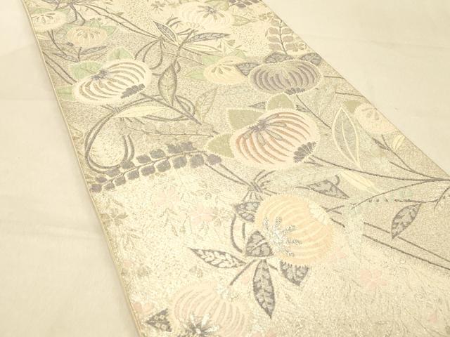 平和屋着物◎六通柄袋帯　草花文　銀糸　正絹　逸品　DAAY4312jm
