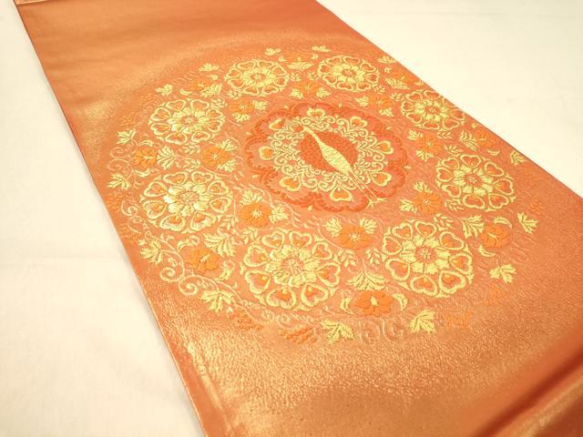 平和屋着物◎六通柄袋帯　正倉院孔雀更紗花文　金糸　正絹　逸品　DAAY4315jm