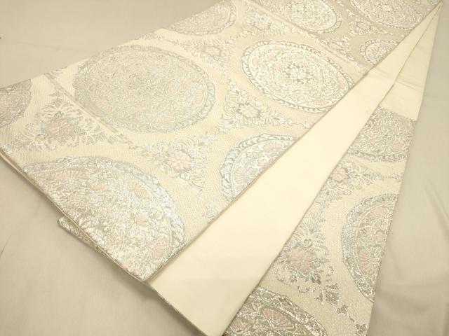 平和屋着物◎六通柄袋帯　唐織　飾花文　銀糸　正絹　逸品　DAAY4318jm