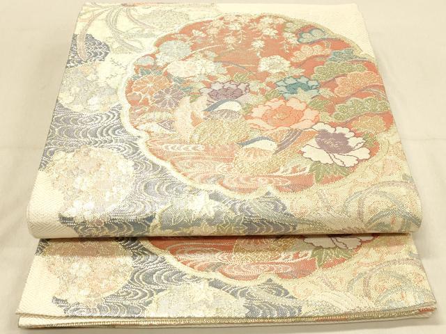 平和屋着物◎佐賀錦　六通柄袋帯　雪輪鴛鴦花文　金銀糸　正絹　逸品　DAAY4321jm