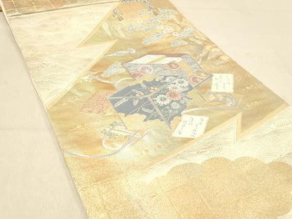 平和屋着物◎六通柄袋帯　蒔絵かるた箱　金糸　正絹　逸品　DAAY4322jm