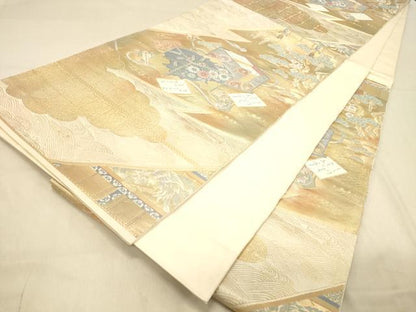 平和屋着物◎六通柄袋帯　蒔絵かるた箱　金糸　正絹　逸品　DAAY4322jm