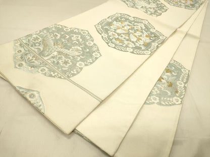平和屋着物◎六通柄袋帯　唐織　更紗双鳥花文　金銀糸　正絹　逸品　DAAY4323jm