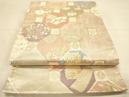 平和屋着物◎六通柄袋帯　蜀江鳳凰花文　金糸　正絹　逸品　DAAY4325jm