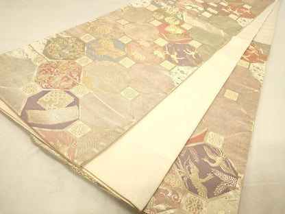 平和屋着物◎六通柄袋帯　蜀江鳳凰花文　金糸　正絹　逸品　DAAY4325jm