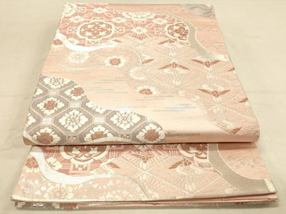 平和屋着物◎六通柄袋帯　唐織　道長向鶴花文　正絹　逸品　DAAY4328jm