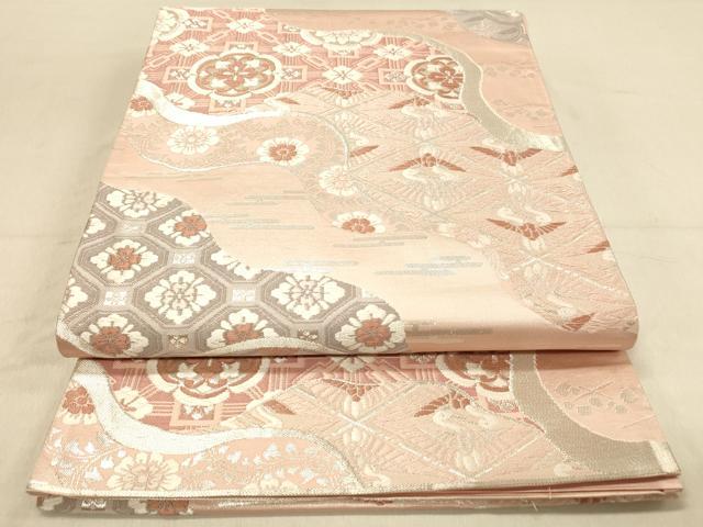 平和屋着物◎六通柄袋帯　唐織　道長向鶴花文　正絹　逸品　DAAY4328jm