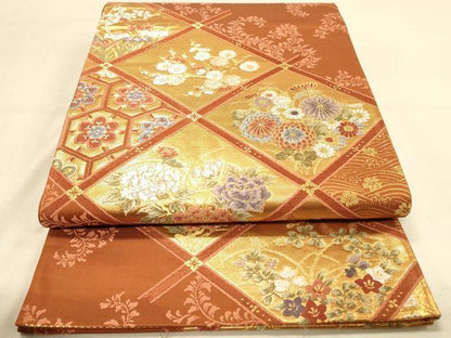 平和屋着物◎六通柄袋帯　唐織　桃山天井絵紋　金糸　正絹　逸品　DAAY4331jm