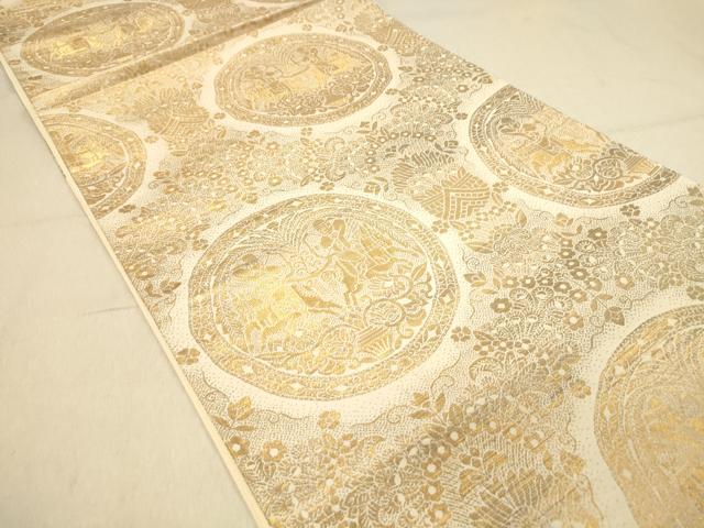 平和屋着物◎六通柄袋帯　狩猟文　金糸　正絹　逸品　DAAY4344jm