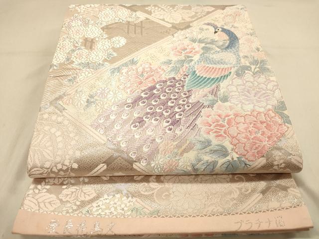 平和屋着物◎六通柄袋帯　唐織　慶長花鳥文　プラチナ箔　正絹　逸品　DAAY4345jm