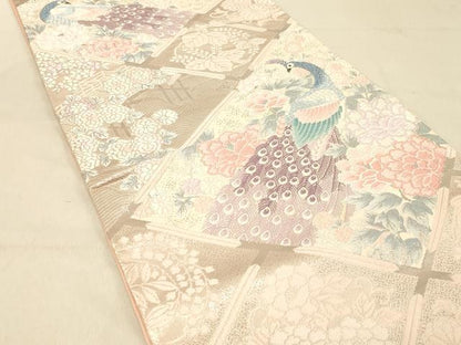 平和屋着物◎六通柄袋帯　唐織　慶長花鳥文　プラチナ箔　正絹　逸品　DAAY4345jm