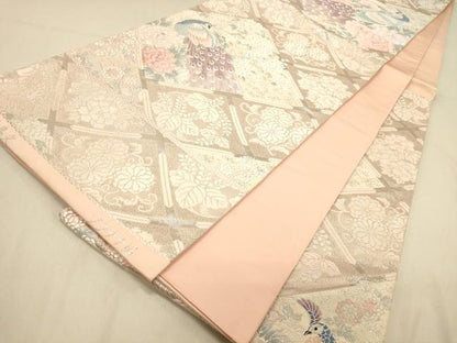 平和屋着物◎六通柄袋帯　唐織　慶長花鳥文　プラチナ箔　正絹　逸品　DAAY4345jm