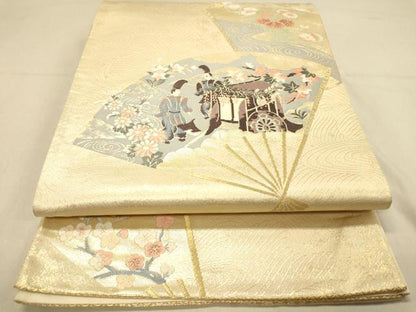 平和屋着物◎六通柄袋帯　唐織　扇面洛祭　金糸　正絹　逸品　DAAY4348jm