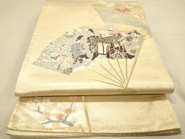 平和屋着物◎六通柄袋帯　唐織　扇面洛祭　金糸　正絹　逸品　DAAY4348jm