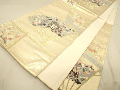 平和屋着物◎六通柄袋帯　唐織　扇面洛祭　金糸　正絹　逸品　DAAY4348jm