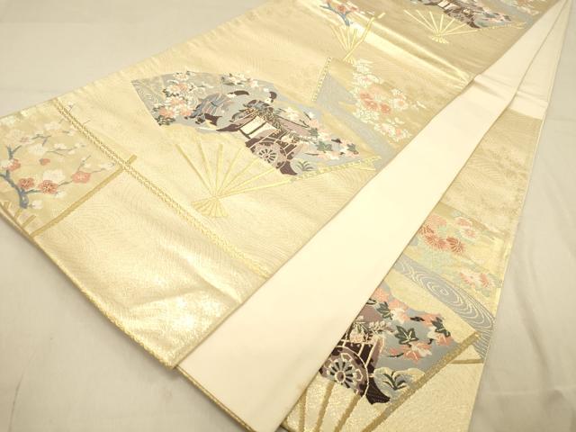 平和屋着物◎六通柄袋帯　唐織　扇面洛祭　金糸　正絹　逸品　DAAY4348jm