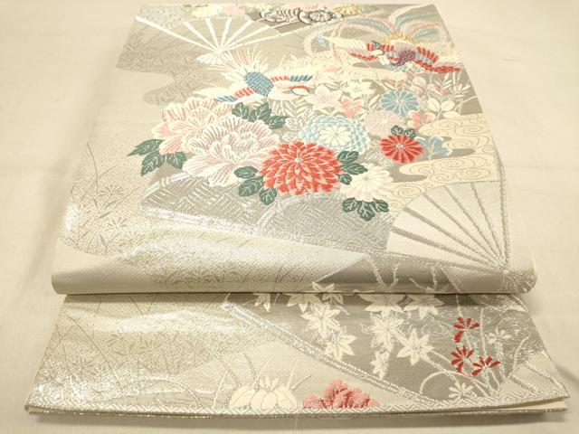 平和屋着物◎六通柄袋帯　唐織　麗花鳥扇紋　プラチナ二重箔　正絹　逸品　DAAY4353jm