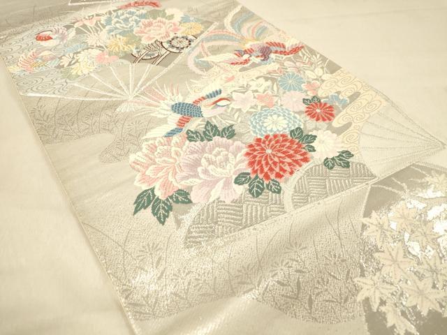 平和屋着物◎六通柄袋帯　唐織　麗花鳥扇紋　プラチナ二重箔　正絹　逸品　DAAY4353jm