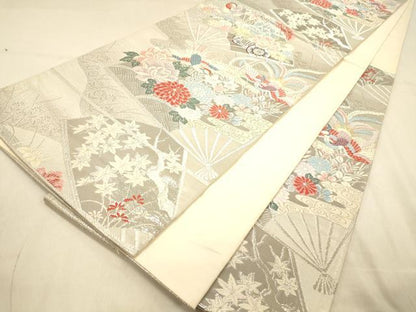 平和屋着物◎六通柄袋帯　唐織　麗花鳥扇紋　プラチナ二重箔　正絹　逸品　DAAY4353jm