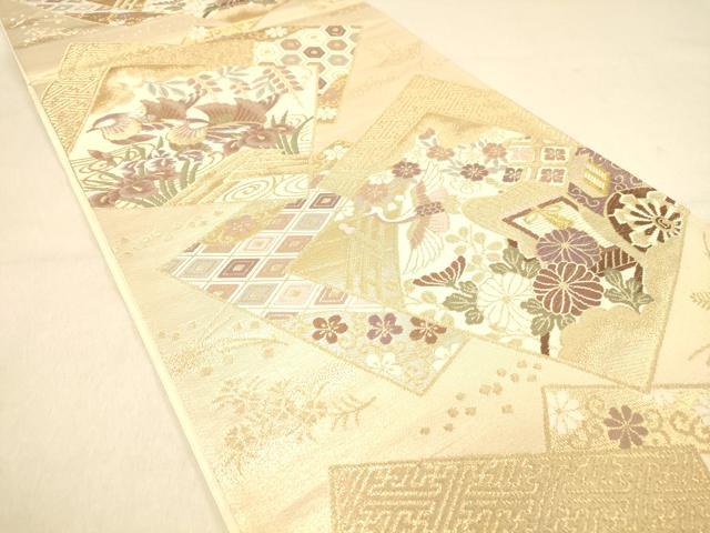 平和屋着物◎六通柄袋帯　唐織　色紙御所車花鳥文　正絹　逸品　DAAY4354jm