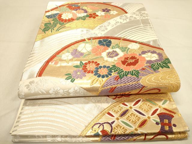 平和屋着物◎六通柄袋帯　唐織　檜扇吉祥花文　金銀糸　正絹　逸品　DAAY4360jm